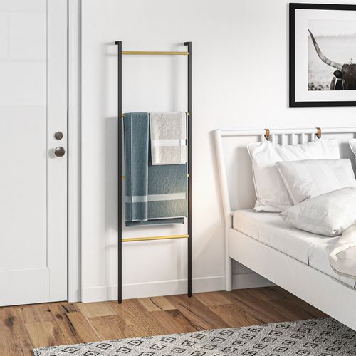 Étagère à Serviettes En Acier Avec 4 Barres Pour Serviettes, Vêtements, Couvertures, Journaux, Noir