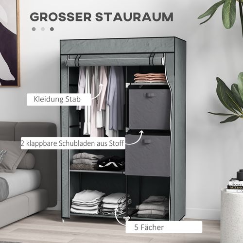 Armoire Pliable En Tissu Non Tissé Avec Tiroirs Et Tringle, Gris Foncé
