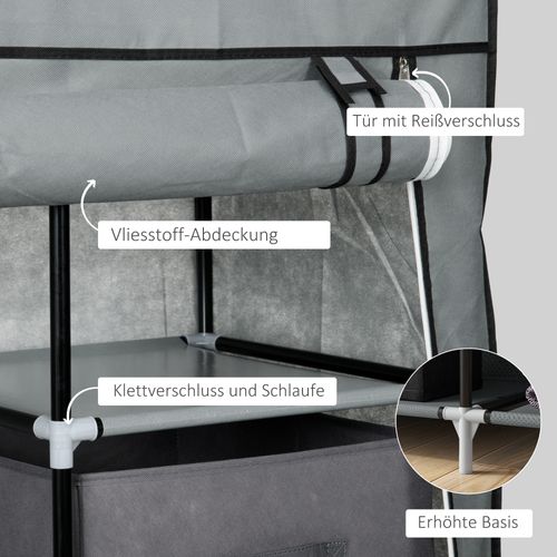 Armoire Pliable En Tissu Non Tissé Avec Tiroirs Et Tringle, Gris Foncé