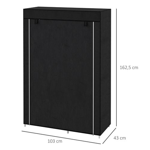 Armoire en tissu noire avec 6 étagères et tringle pour vêtements 103x43x162,5 cm