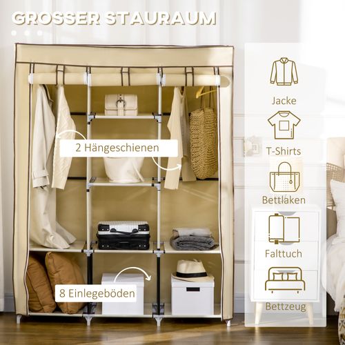 Armoire En Tissu Non Tissé Avec 8 Niveaux Et Penderies, Beige