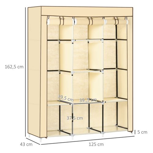 Armoire En Tissu Non Tissé Avec 8 Niveaux Et Penderies, Beige