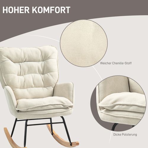 Fauteuil à Bascule Tissu Aspect Chenille Avec Accoudoirs Pour Salon Ou Chambre, Beige