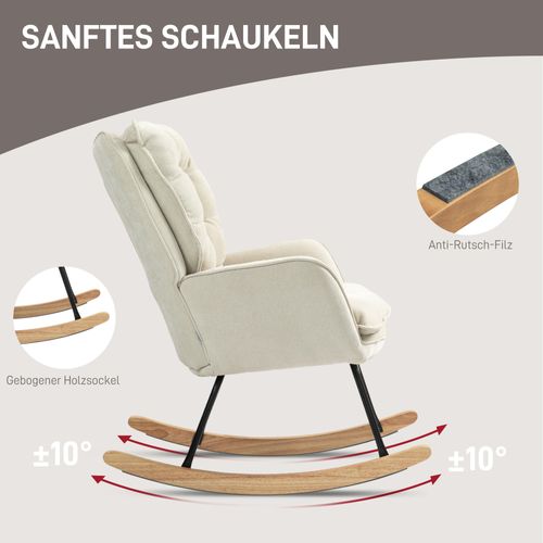 Fauteuil à Bascule Tissu Aspect Chenille Avec Accoudoirs Pour Salon Ou Chambre, Beige