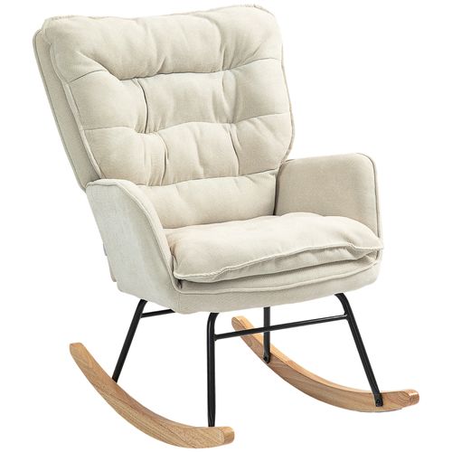 Fauteuil à Bascule Tissu Aspect Chenille Avec Accoudoirs Pour Salon Ou Chambre, Beige
