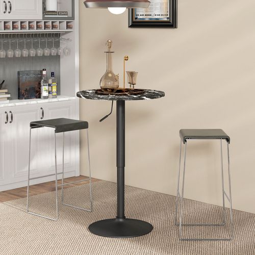 Table Bar Ronde Mdf Marbré 60×68-93,5 Cm Pour Petits Espaces, Noir