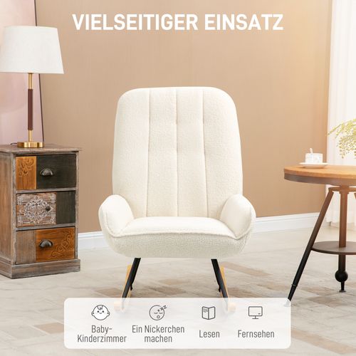 Fauteuil à Bascule Rembourré Sherpa 63×95×97cm Pour Chambre Ou Enfant, Confortable