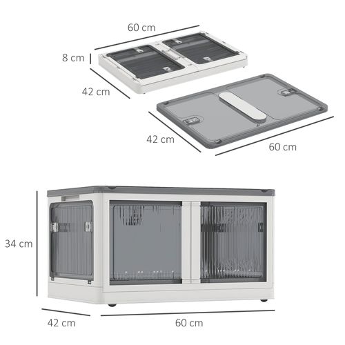 Boîte De Rangement Empilable 69l En Plastique, Avec Roulettes, Pliable, Accès 5 Côtés, Blanc