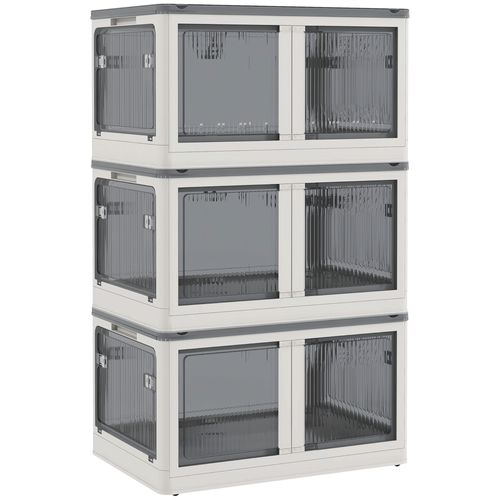 Boîte De Rangement Empilable 69l En Plastique, Avec Roulettes, Pliable, Accès 5 Côtés, Blanc