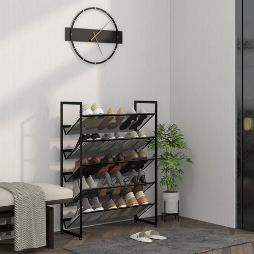 Étagère à Chaussures En Bois, Haut Et Étroit, 5 Étagères, 72 Cm X 30 Cm X 102 Cm, Noir