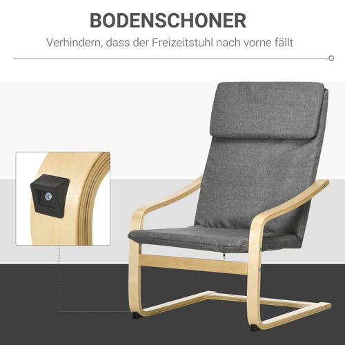 Fauteuil Relax Avec Coussin Tête, Tissu Lin, Bois De Bouleau, 66,5×80×99cm, Gris Foncé