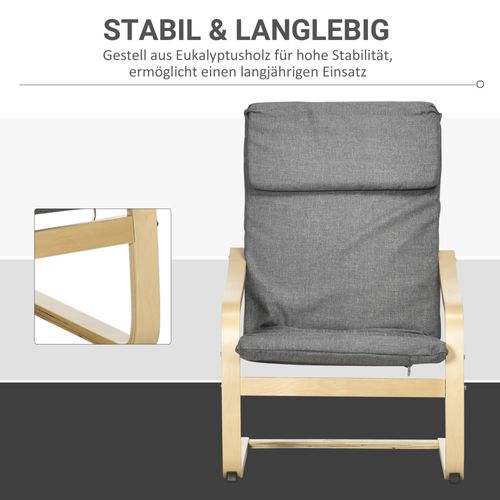 Fauteuil Relax Avec Coussin Tête, Tissu Lin, Bois De Bouleau, 66,5×80×99cm, Gris Foncé