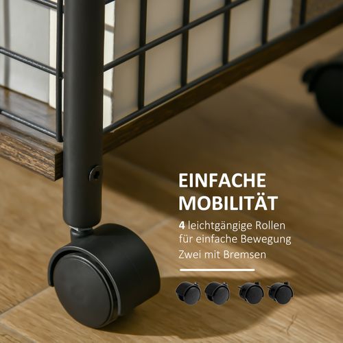 Chariot De Cuisine Rustique En Acier Avec Paniers, Roulettes Pivotantes, Brun