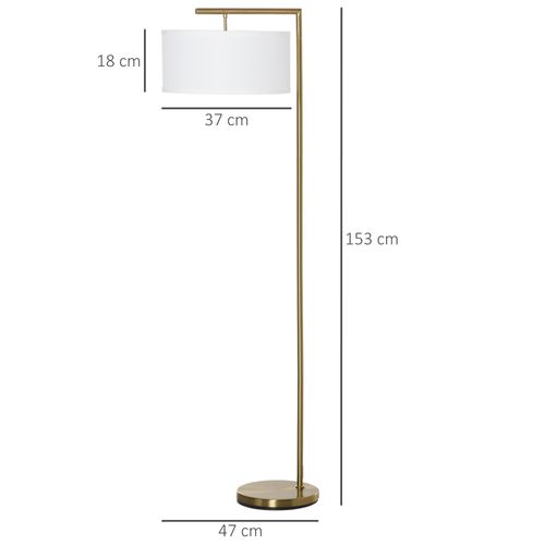 Lampadaire sur pied E27 en métal doré avec abat-jour blanc en lin pour salon, 47x37x153 cm