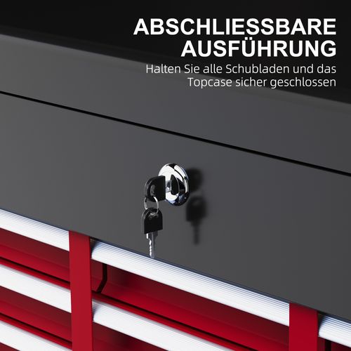 Boîte à Outils En Acier Avec 6 Tiroirs Et Cadenas, Poignée, Rouge Et Noir 60x26x34cm