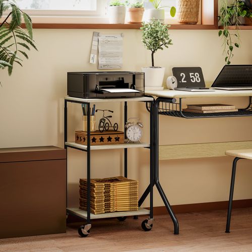 Chariot Pour Imprimante, Avec 3 Étagères, En Acier, Pour Bureau, Blanc, 39x34,5x81,5 Cm