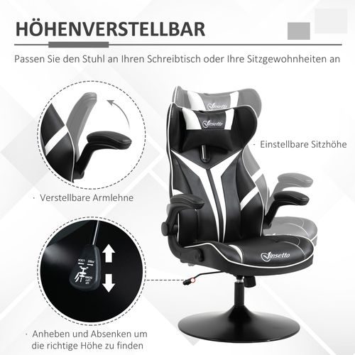Chaise Gaming En Acier, Ergonomique, Bascule, Réglable, Noir Et Blanc