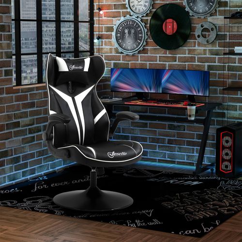 Chaise Gaming En Acier, Ergonomique, Bascule, Réglable, Noir Et Blanc
