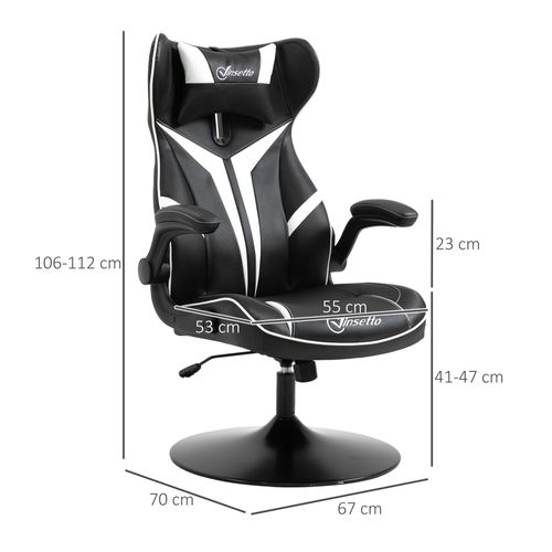 Chaise Gaming En Acier, Ergonomique, Bascule, Réglable, Noir Et Blanc