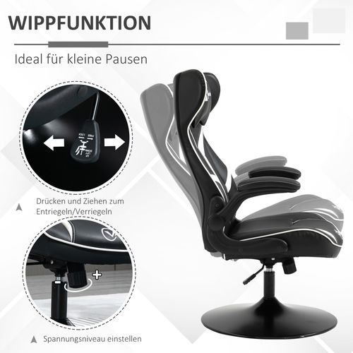 Chaise Gaming En Acier, Ergonomique, Bascule, Réglable, Noir Et Blanc