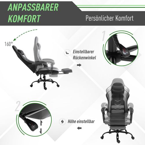 Chaise Gaming Ergonomique Avec Repose-pieds, Coussins, Réglable, Noire, 120 kg Max