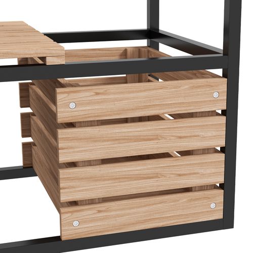 Jardinière Surélevé En Bois 2 Niveaux Avec Étagère Et Doublure Intérieure, Marron Clair