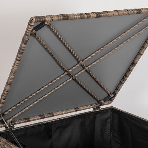 Coffre De Rangement Polyrattan, Avec Couvercle,ouverture Automatique,résistant Aux Intempéries,sable