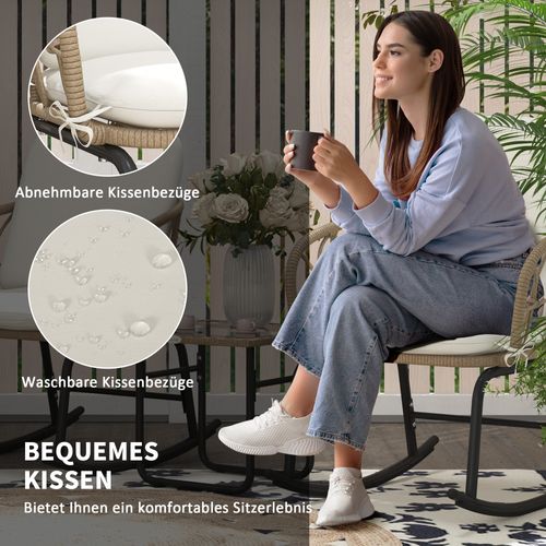 Set 3 Pièces, Fauteuils à Bascule En Rotin Avec 2 Fauteuils Et 1 Table Basse,pour Terrasse Et Balcon