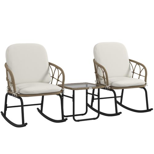Set 3 Pièces, Fauteuils à Bascule En Rotin Avec 2 Fauteuils Et 1 Table Basse,pour Terrasse Et Balcon