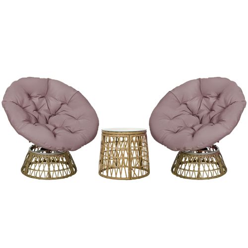 Salon Bistro Métal 3 Pièces 2 Fauteuils, Table, Coussins, Balcon Terrasse