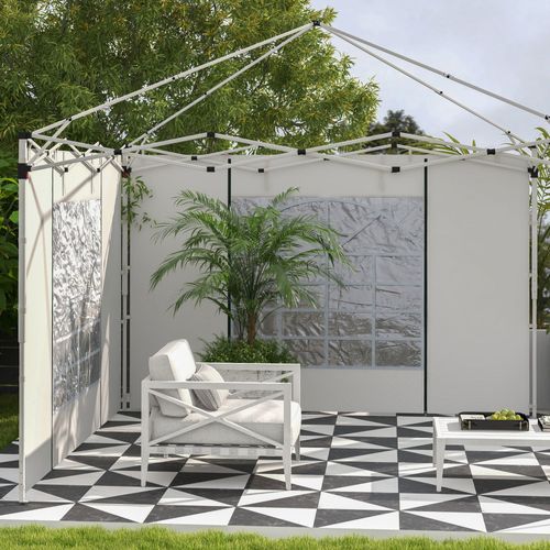 Set De 2 Parois Avec Fenêtres Et Porte Pour Pavillon 3x3/3x6m, Oxford, ,blanc