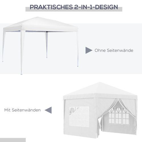 Pavillon 3x3m En Acier Et Tissu Oxford Avec 4 Murs, Fenêtres Et Protection Uv, Blanc