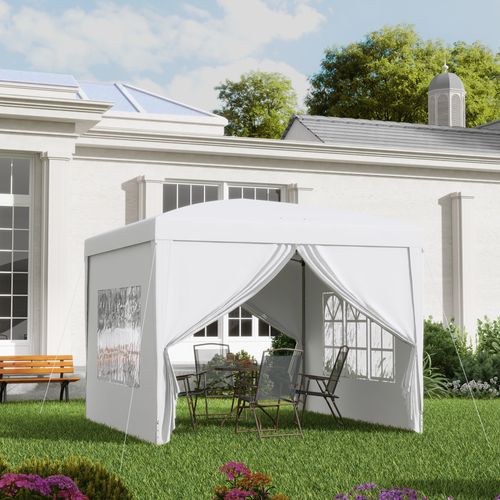 Pavillon 3x3m En Acier Et Tissu Oxford Avec 4 Murs, Fenêtres Et Protection Uv, Blanc