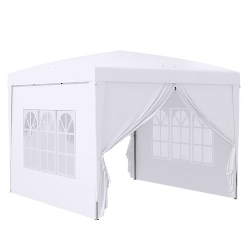 Pavillon 3x3m En Acier Et Tissu Oxford Avec 4 Murs, Fenêtres Et Protection Uv, Blanc