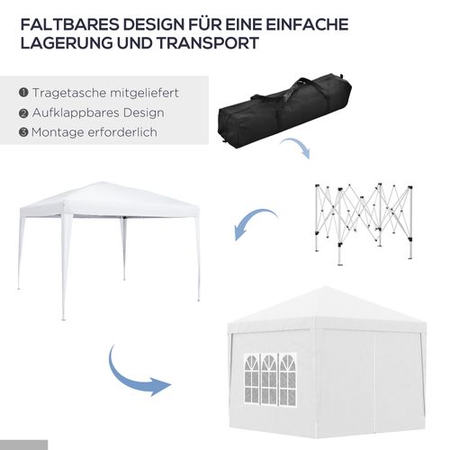Pavillon 3x3m En Acier Et Tissu Oxford Avec 4 Murs, Fenêtres Et Protection Uv, Blanc