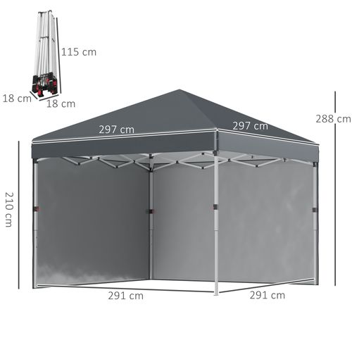 Pavillon Pliable 2,97x2,97m Avec Parois, Protection Uv, Avec Sacs De Sable, ,gris Foncé