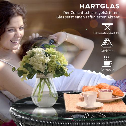 Table Ronde De Jardin Avec Design Tambour Et Plateau En Verre Trempé，noir