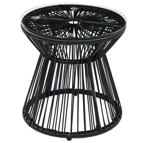 Table Ronde De Jardin Avec Design Tambour Et Plateau En Verre Trempé，noir