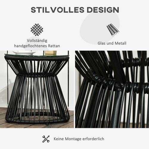 Table Ronde De Jardin Avec Design Tambour Et Plateau En Verre Trempé，noir