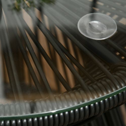 Table Ronde De Jardin Avec Design Tambour Et Plateau En Verre Trempé，noir