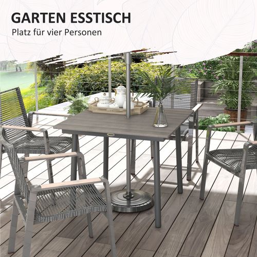 Table De Jardin Avec Trou Pour Parasol, Table à Manger Pour 4 Personnes, Gris Foncé, 90x90x75 Cm