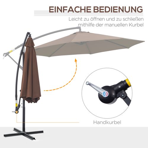 Parasol Déporté 3x2,5 M, Acier Et Polyester, Marron, Pour Jardin Et Terrasse