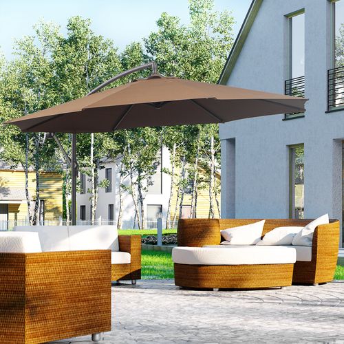 Parasol Déporté 3x2,5 M, Acier Et Polyester, Marron, Pour Jardin Et Terrasse