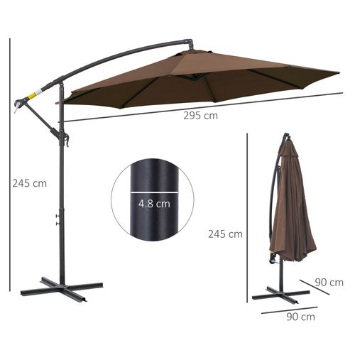 Parasol Déporté 3x2,5 M, Acier Et Polyester, Marron, Pour Jardin Et Terrasse