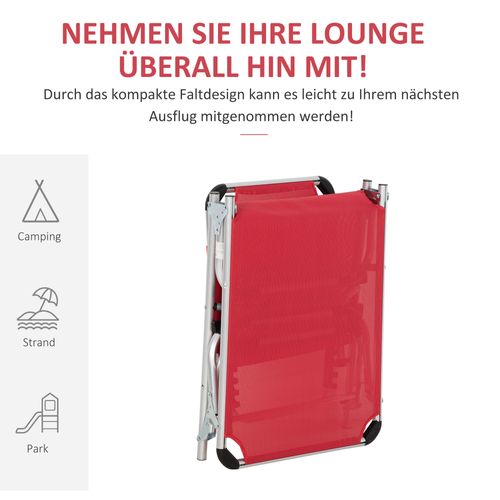 Chaise Longue Jardin Tissu En Filet Ergonomique 5 Positions Pliable, Rouge 165 X 60 X 76 Cm