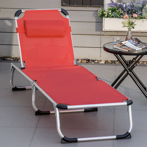 Chaise Longue Jardin Tissu En Filet Ergonomique 5 Positions Pliable, Rouge 165 X 60 X 76 Cm