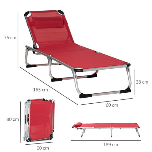 Chaise Longue Jardin Tissu En Filet Ergonomique 5 Positions Pliable, Rouge 165 X 60 X 76 Cm
