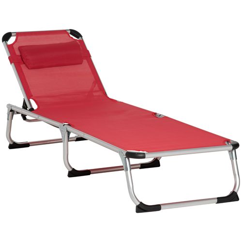Chaise Longue Jardin Tissu En Filet Ergonomique 5 Positions Pliable, Rouge 165 X 60 X 76 Cm