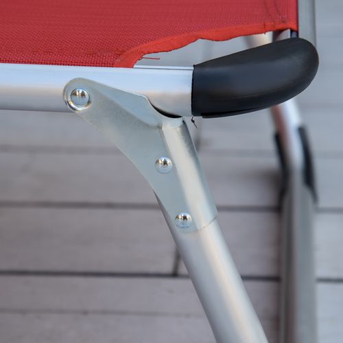 Chaise Longue Jardin Tissu En Filet Ergonomique 5 Positions Pliable, Rouge 165 X 60 X 76 Cm