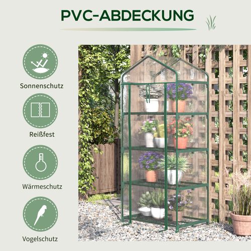 Serre à Tomates En Plastique Avec 4 Étagères, 70x50x160cm, Verte